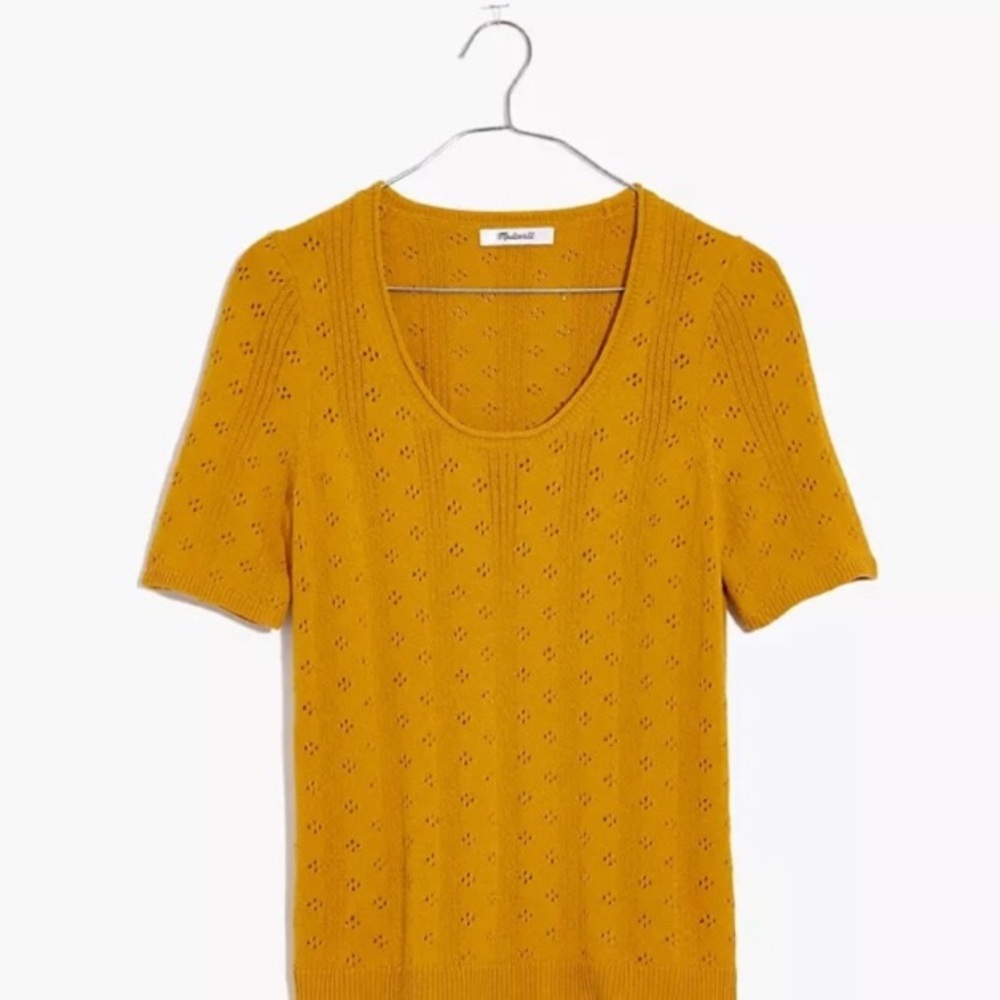 MADEWELL Pointelle Willford Sweater Tee Mustard Color Size XSmall - Picture 2 of 12